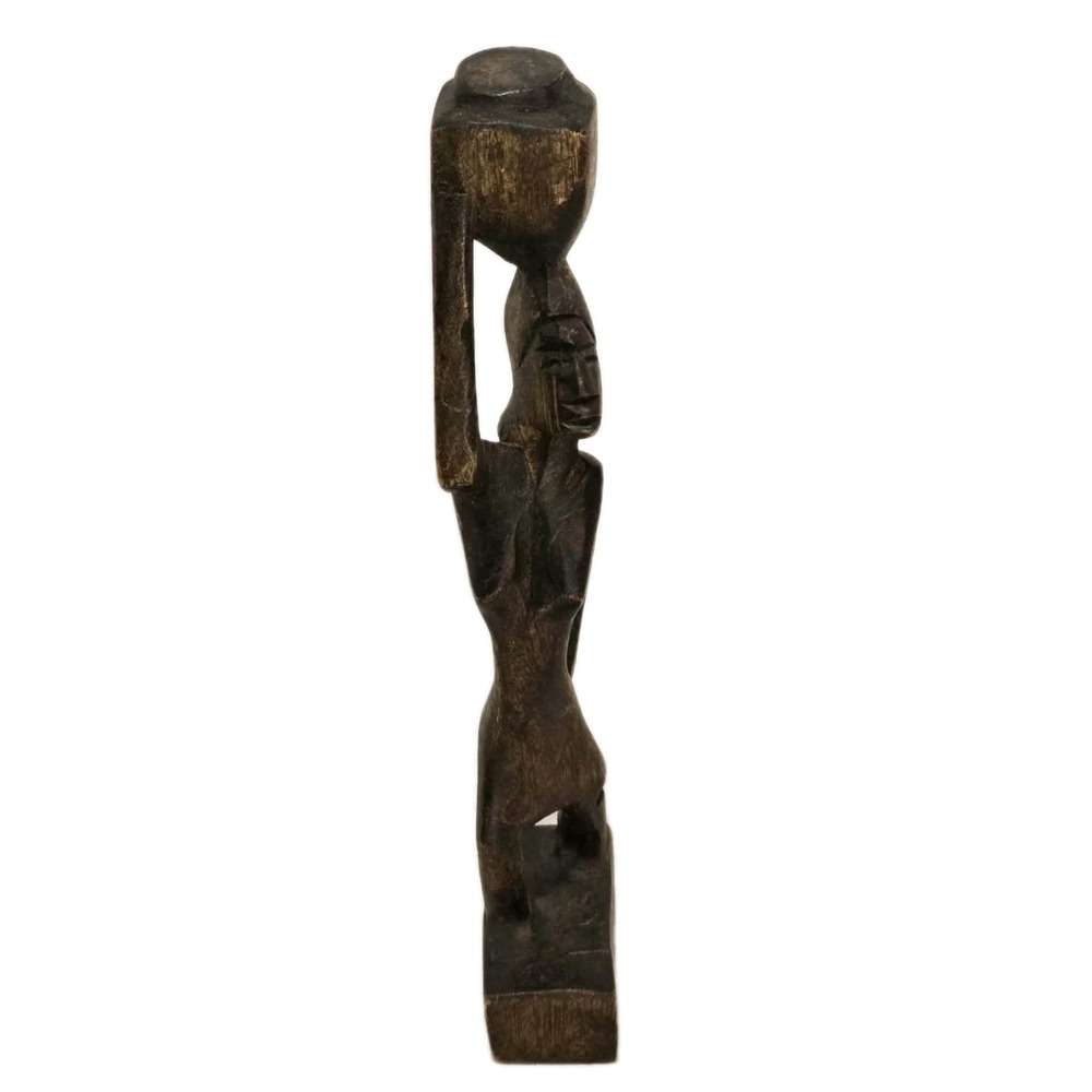Vintage African Wood Carved Woman Figure Sculpture GUC Tribal Boho Decor 🪵